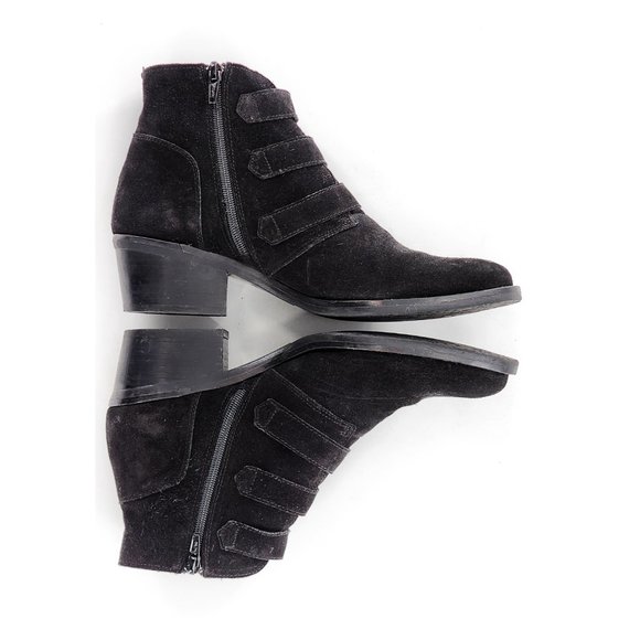 SKA Shoes Suede Leather Buckle Ankle Bootie Black Made in Spain - Picture 6 of 11